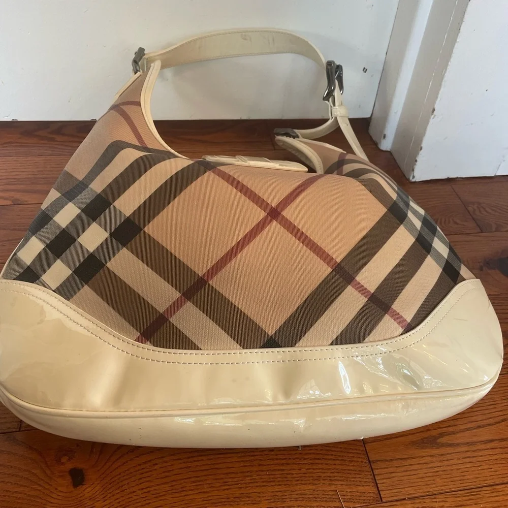 Burberry Cream and Tan Plaid Hobo Bag